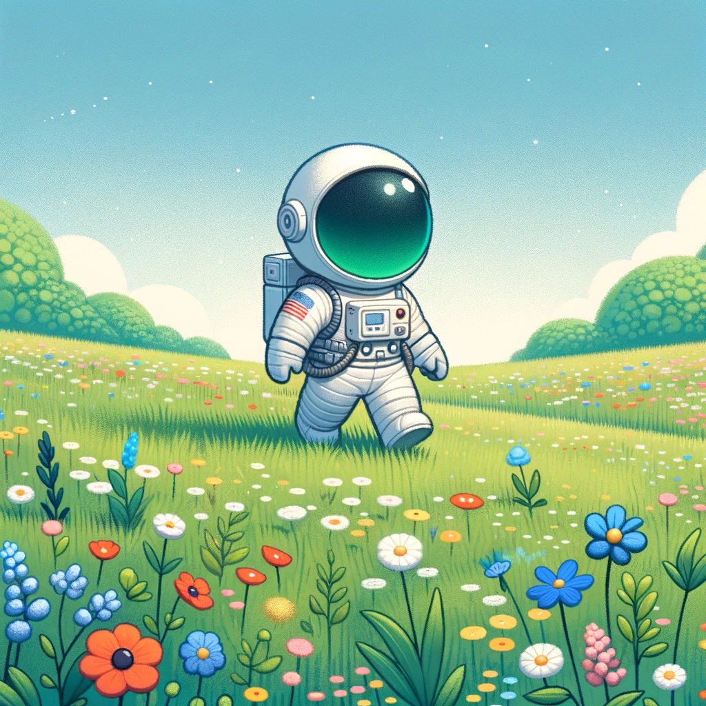Astronaut roaming in a field